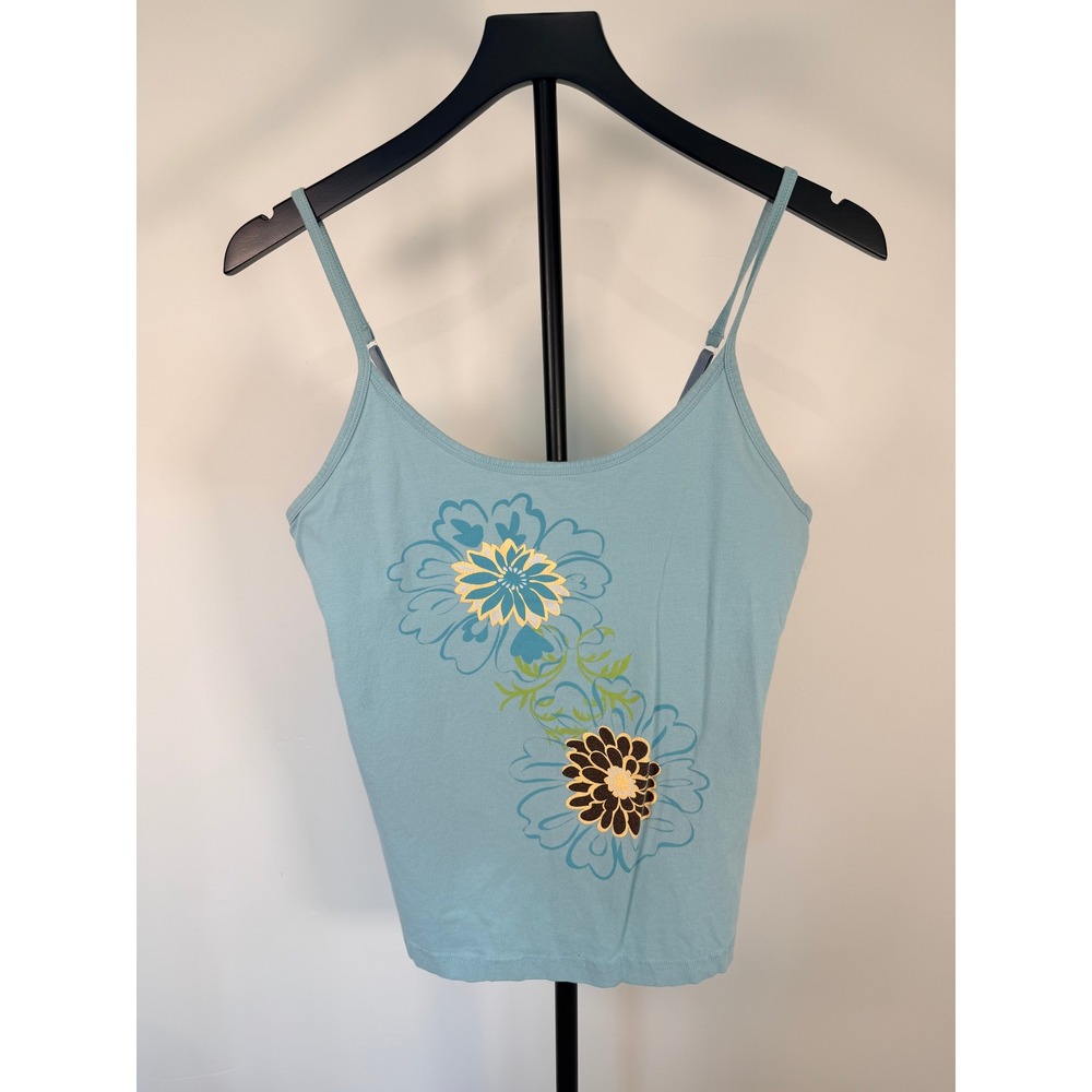 Bamboo Traders Womens Large Aqua Blue Floral Graphic Cami Shelf Bra Tank Top